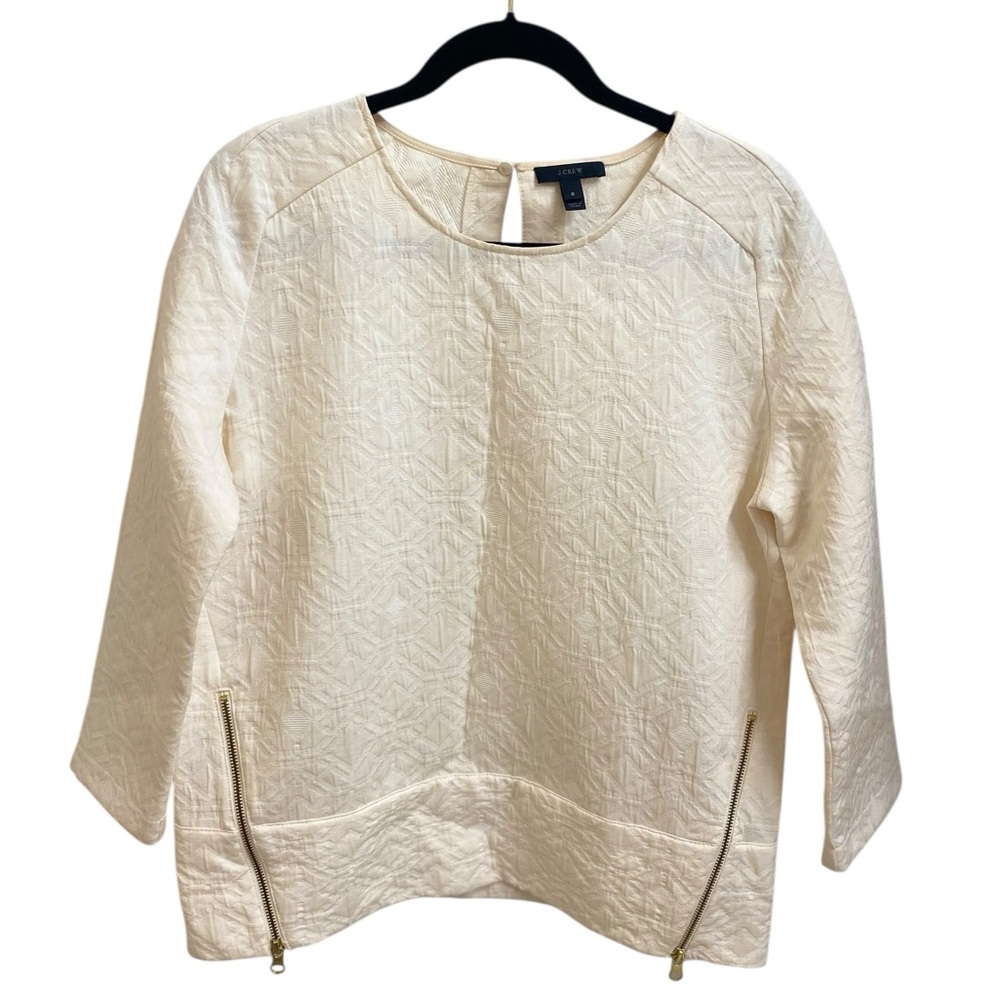 J. Crew Elegant Cream Top with Zipper Accents Size 6